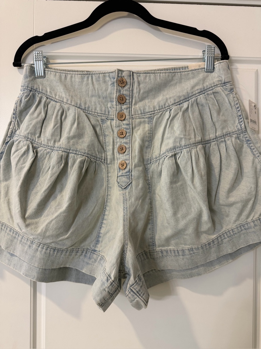 Free People (we the free) High-Waist Light Wash Denim Shorts with Button Front